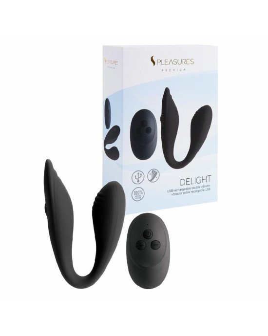 Подвійний вібратор S Pleasures Premium Delight, чорний, для клітора та точки G, 10 режимів
