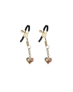 Затискачі для сосків Liebe Seele Nipple Clamps Gold Heart-shaped Flowers on Blue Затискачі для сосків Liebe Seele Nipple Clamps Gold Heart-shaped Flowers on Blue