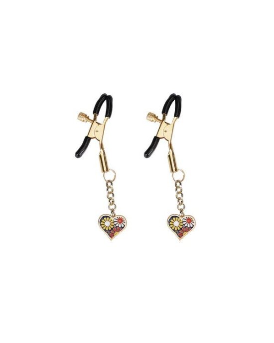 Затискачі для сосків Liebe Seele Nipple Clamps Gold Heart-shaped Flowers on Blue Затискачі для сосків Liebe Seele Nipple Clamps Gold Heart-shaped Flowers on Blue