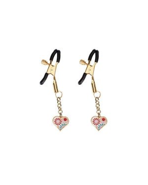 Затискачі для сосків Liebe Seele Nipple Clamps Gold Heart-shaped Flowers on White Затискачі для сосків Liebe Seele Nipple Clamps Gold Heart-shaped Flowers on White