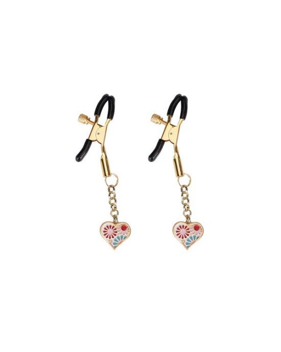 Затискачі для сосків Liebe Seele Nipple Clamps Gold Heart-shaped Flowers on White Затискачі для сосків Liebe Seele Nipple Clamps Gold Heart-shaped Flowers on White