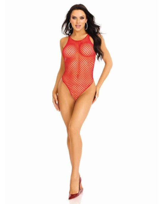 Боді-сітка Leg Avenue Net snap crotch tank bodysuit Red, One Size