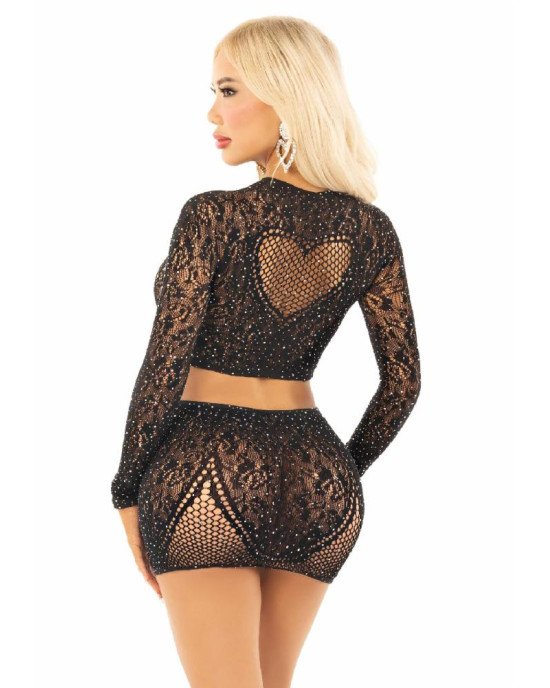Комплект Leg Avenue Rhinestone Crop Top and Mini Skirt One Size, Black Комплект Leg Avenue Rhinestone Crop Top and Mini Skirt One Size, Black