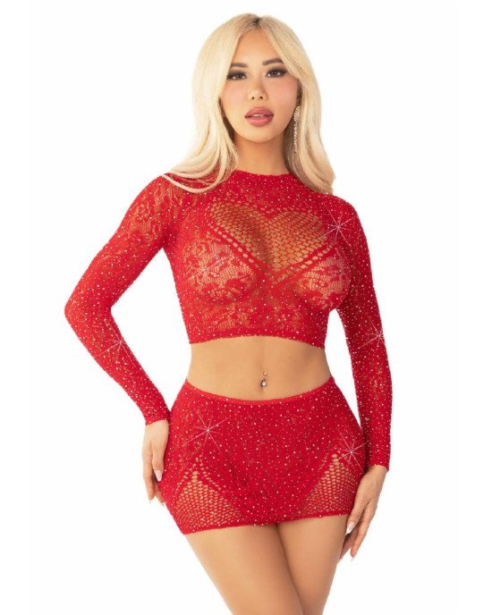 Комплект Leg Avenue Rhinestone Crop Top and Mini Skirt One Size, Red Комплект Leg Avenue Rhinestone Crop Top and Mini Skirt One Size, Red