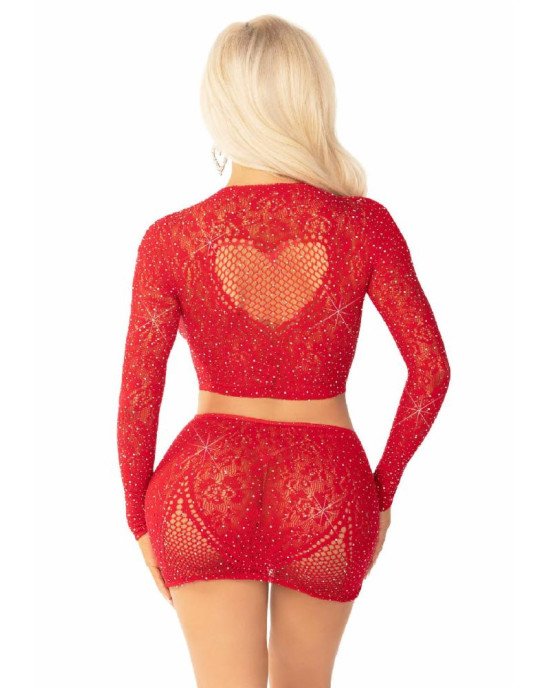 Комплект Leg Avenue Rhinestone Crop Top and Mini Skirt One Size, Red Комплект Leg Avenue Rhinestone Crop Top and Mini Skirt One Size, Red
