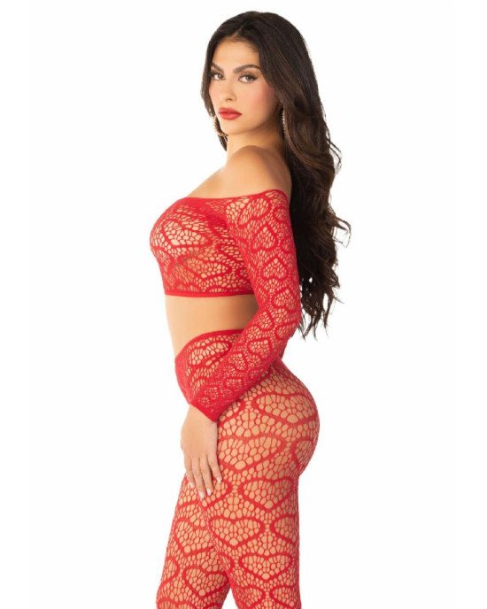Комплект Leg Avenue Off The Shoulder Top and Footless Tights One Size, Red Комплект Leg Avenue Off The Shoulder Top and Footless Tights One Size, Red