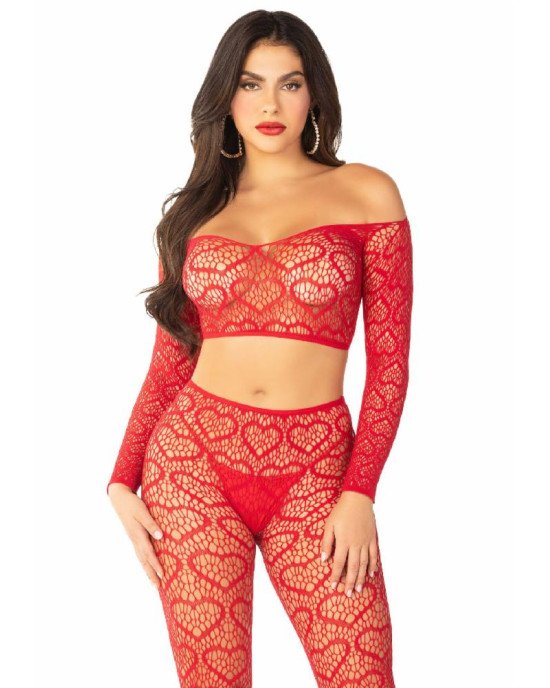 Комплект Leg Avenue Off The Shoulder Top and Footless Tights One Size, Red Комплект Leg Avenue Off The Shoulder Top and Footless Tights One Size, Red