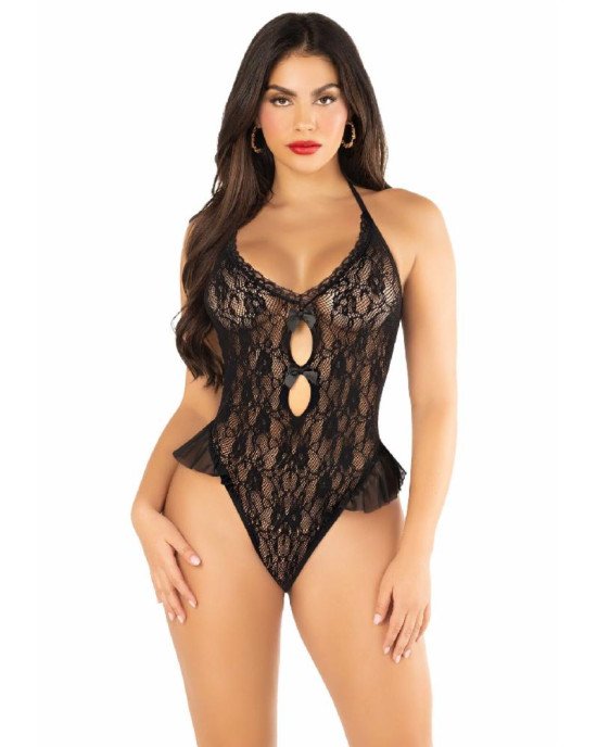 Боді Leg Avenue Lace Floral Lace Halter Teddy with Flutter Accent One Size, Black Боді Leg Avenue Lace Floral Lace Halter Teddy with Flutter Accent One Size, Black
