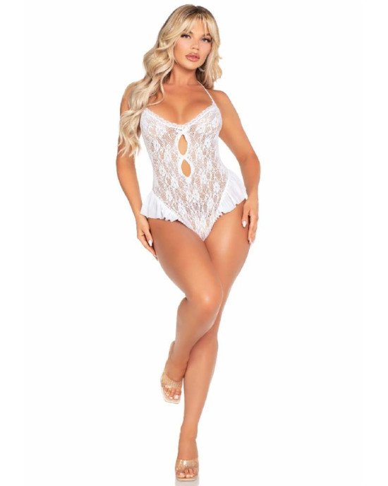 Боді Leg Avenue Lace Floral Lace Halter Teddy with Flutter Accent One Size, White Боді Leg Avenue Lace Floral Lace Halter Teddy with Flutter Accent One Size, White
