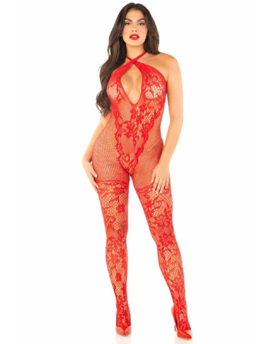 Бодістокінг Leg Avenue Seamless Net and Lace Lingerie Jumpsuit One Size, Red Бодістокінг Leg Avenue Seamless Net and Lace Lingerie Jumpsuit One Size, Red