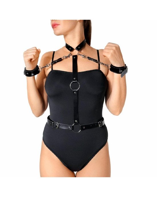Жіноча портупея з наручниками Art of Sex - Ursula чорна XS-2XL, екошкіра Жіноча портупея з наручниками Art of Sex - Ursula чорна XS-2XL, екошкіра