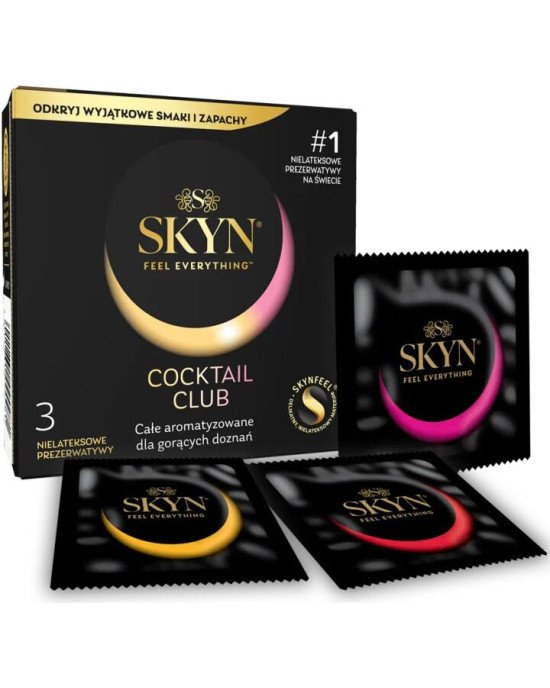 Презервативи SKYN Cocktail Club 3 шт, смаки Pina Colada, Cherry Sunrise та Passion Daiquiri Презервативи SKYN Cocktail Club 3 шт, смаки Pina Colada, Cherry Sunrise та Passion Daiquiri