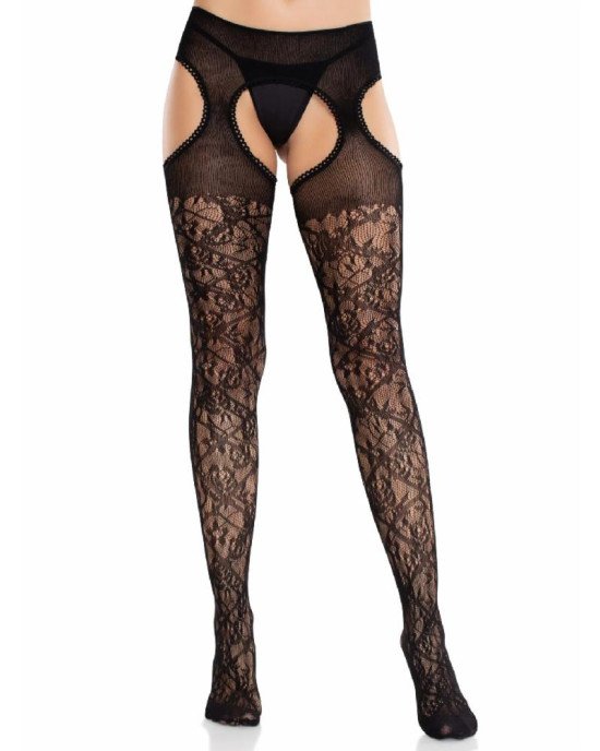 Колготки Leg Avenue Cross Hatch Floral Lace Suspender Hose One Size Колготки Leg Avenue Cross Hatch Floral Lace Suspender Hose One Size