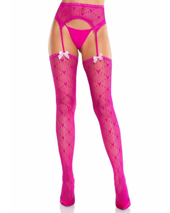 Колготки-панчохи Leg Avenue Heart Garterbelt Stockings One Size Magenta Колготки-панчохи Leg Avenue Heart Garterbelt Stockings One Size Magenta