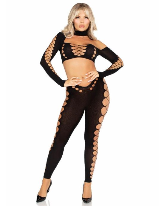 Комплект Leg Avenue Seamless Cut-Out Crop Top and Legging One Size Black Комплект Leg Avenue Seamless Cut-Out Crop Top and Legging One Size Black