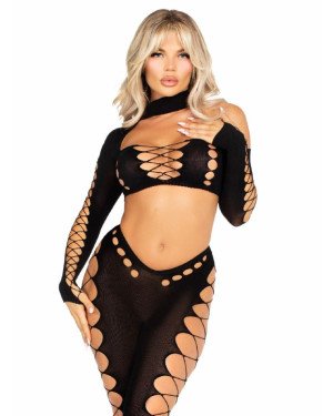 Комплект Leg Avenue Seamless Cut-Out Crop Top and Legging One Size Black