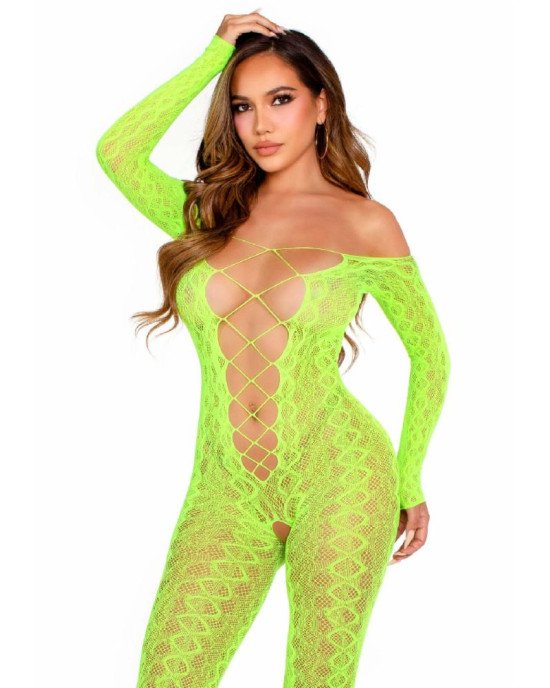 Бодістокінг Leg Avenue Crotchless Footless Lingerie Bodystocking One Size Neon Green Бодістокінг Leg Avenue Crotchless Footless Lingerie Bodystocking One Size Neon Green