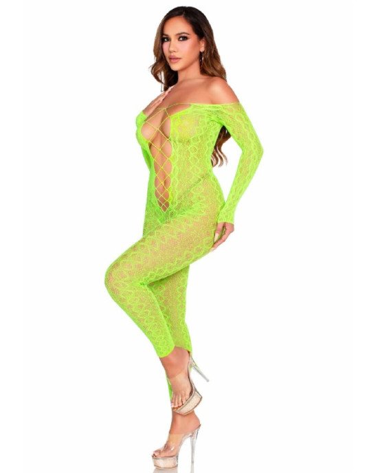 Бодістокінг Leg Avenue Crotchless Footless Lingerie Bodystocking One Size Neon Green Бодістокінг Leg Avenue Crotchless Footless Lingerie Bodystocking One Size Neon Green