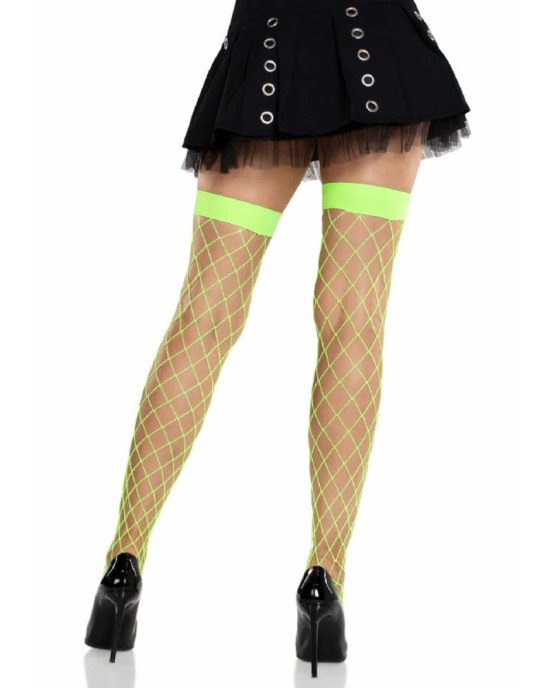 Панчохи у велику сітку Leg Avenue Fence Net Thigh Highs Neon Green, one size