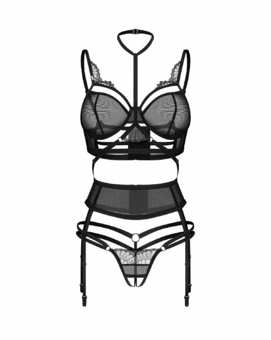 Комплект Obsessive Premisis Black 3-pcs crotchless set L/XL Комплект Obsessive Premisis Black 3-pcs crotchless set L/XL