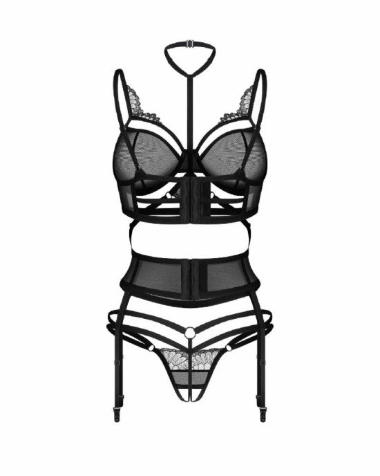 Комплект Obsessive Premisis Black 3-pcs crotchless set 2XL/3X Комплект Obsessive Premisis Black 3-pcs crotchless set 2XL/3X