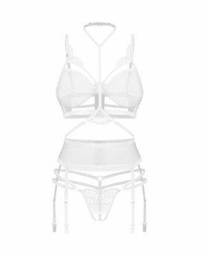 Комплект Obsessive Premisis White 3-pcs crotchless set S/M Комплект Obsessive Premisis White 3-pcs crotchless set S/M