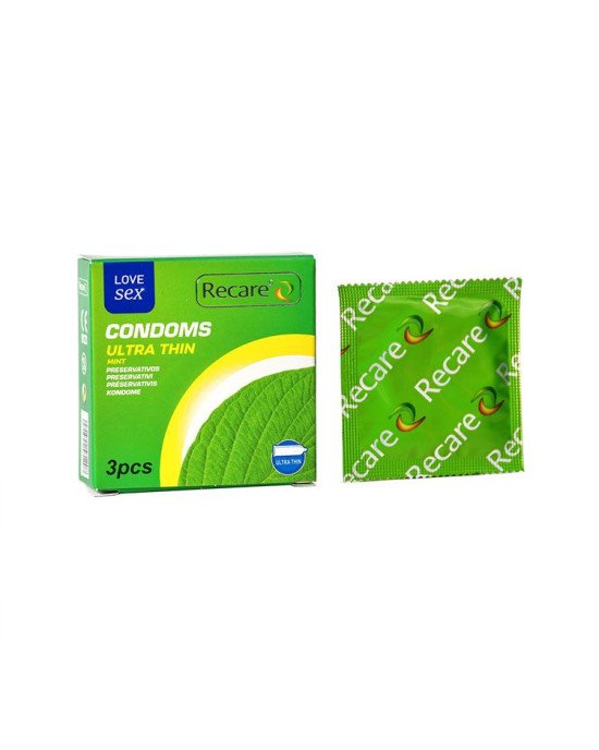 Презервативи Ultra Thin Mint Condoms 3 шт, ультратонкі, аромат: м'ята