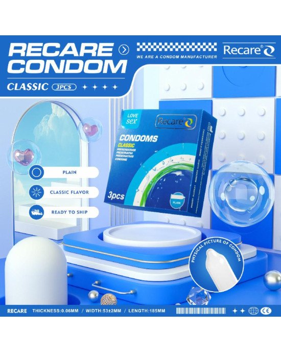 Презервативи Recare Classic Condoms 3 шт, класичні Презервативи Recare Classic Condoms 3 шт, класичні