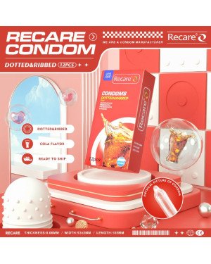 Презервативи Recare Cola Dotted&Ribbed Condoms 12 шт, з пухирцями та ребрами, аромат: Кола Презервативи Recare Cola Dotted&Ribbed Condoms 12 шт, з пухирцями та ребрами, аромат: Кола