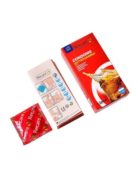 Презервативи Recare Cola Dotted&Ribbed Condoms 12 шт, з пухирцями та ребрами, аромат: Кола