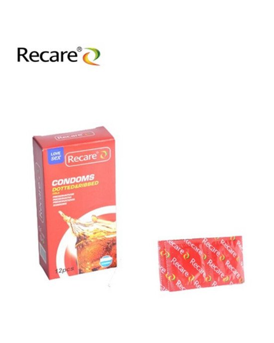 Презервативи Recare Cola Dotted&Ribbed Condoms 12 шт, з пухирцями та ребрами, аромат: Кола