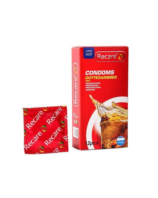 Презервативи Recare Cola Dotted&Ribbed Condoms 12 шт, з пухирцями та ребрами, аромат: Кола