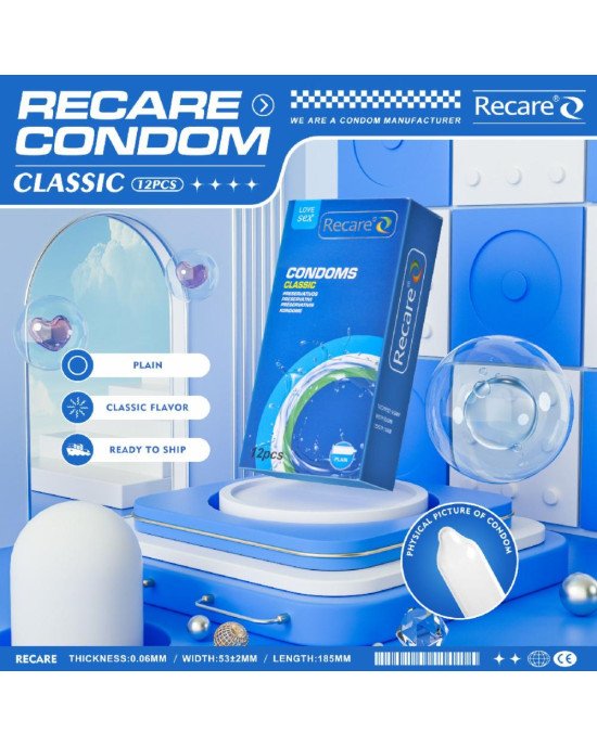 Презервативи Recare Classic Condoms 12 шт, класичні Презервативи Recare Classic Condoms 12 шт, класичні