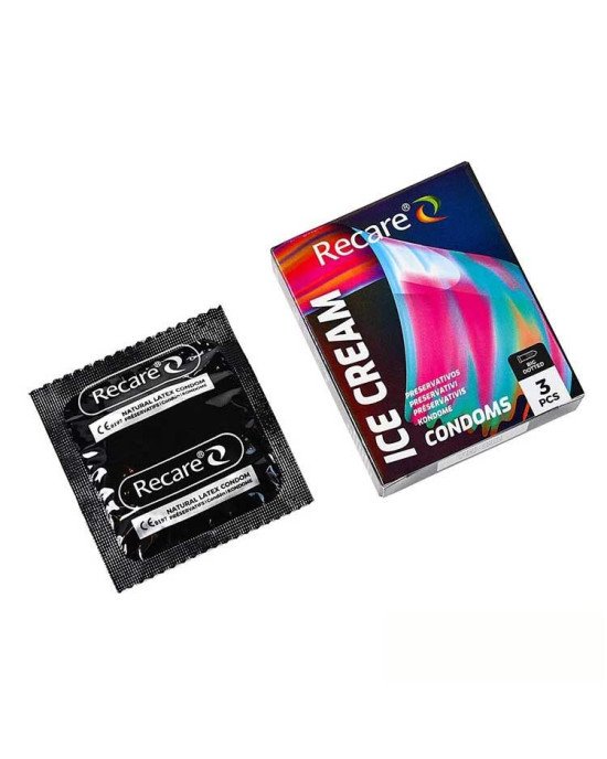 Презервативи Holographic Recare Ice Cream Big Dotted Condoms 3 шт, з пухирцями, аромат: морозиво Презервативи Holographic Recare Ice Cream Big Dotted Condoms 3 шт, з пухирцями, аромат: морозиво