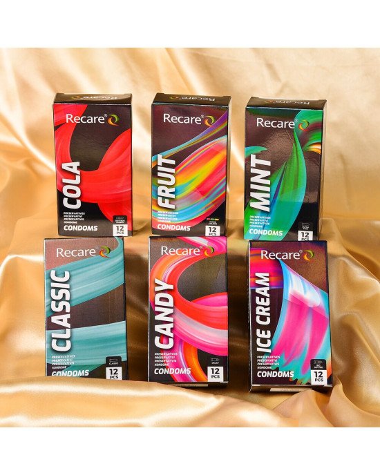 Презервативи Holographic Recare Fruit Flavour Condoms 12 шт, аромати: м'ята, банан, полуниця Презервативи Holographic Recare Fruit Flavour Condoms 12 шт, аромати: м'ята, банан, полуниця