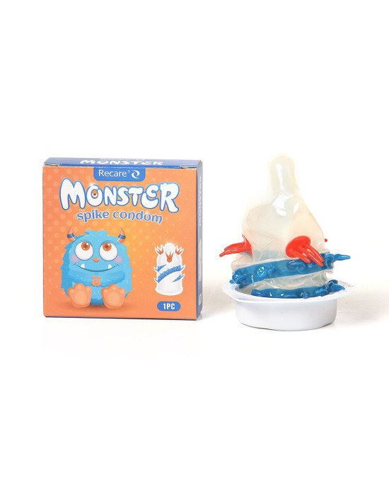Насадка на член Recare Blue Monster Spike Condom (презерватив з вусиками та спіраллю шипів)