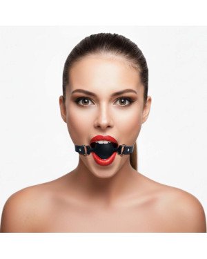 Кляп силіконовий Art of Sex - Balls, натуральна шкіра, чорний