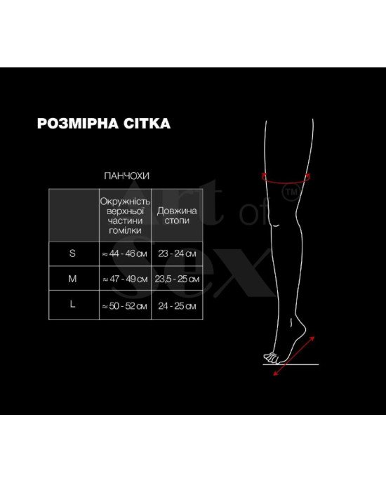 Панчохи в дрібну сітку з лакованою коронкою Art of Sex - Rose, колір червоний, L Панчохи в дрібну сітку з лакованою коронкою Art of Sex - Rose, колір червоний, L