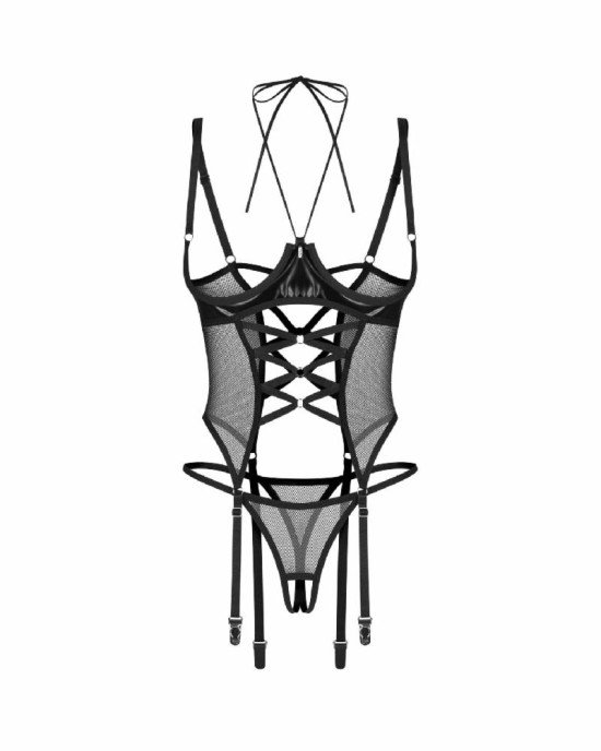 Корсет Obsessive Dominna cupless corset & crotchless thong 2XL/3X Корсет Obsessive Dominna cupless corset & crotchless thong 2XL/3X