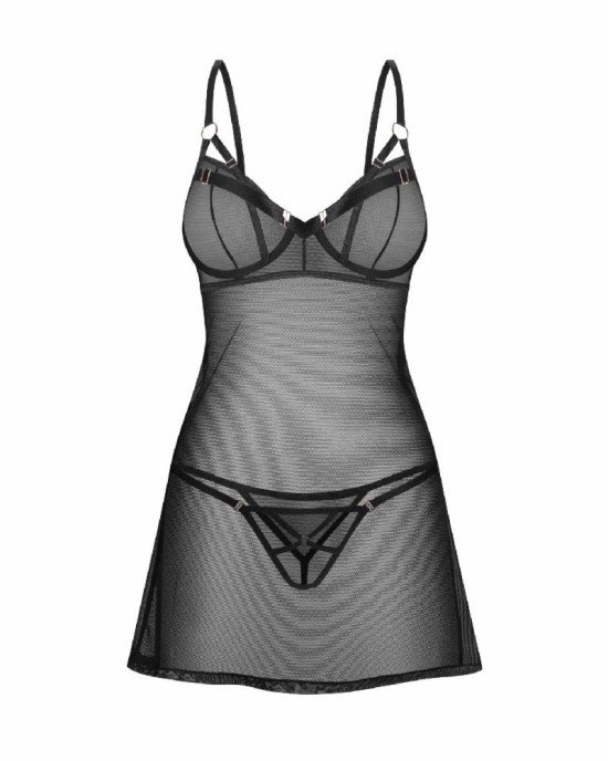 Сорочка Obsessive Euridia chemise & tanga XL/2XL Сорочка Obsessive Euridia chemise & tanga XL/2XL