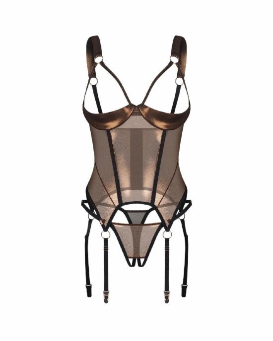 Корсет Obsessive Soranna cupless corset & crotchless thong S/M