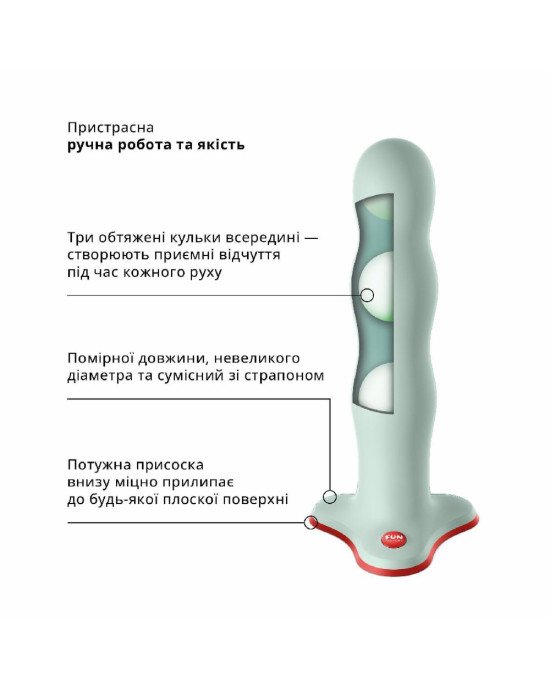 Фалоімітатор Fun Factory BOUNCER Light Green, кульки всередині, ефект вібрації, діаметр 3,9 см Фалоімітатор Fun Factory BOUNCER Light Green, кульки всередині, ефект вібрації, діаметр 3,9 см