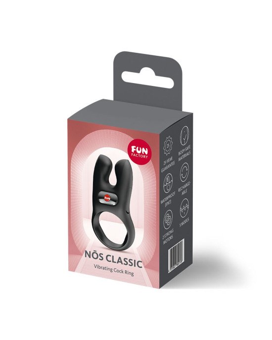 Ерекційне віброкільце з подвійною стимуляцією клітора Fun Factory NŌS CLASSIC Black, 2 мотори Ерекційне віброкільце з подвійною стимуляцією клітора Fun Factory NŌS CLASSIC Black, 2 мотори