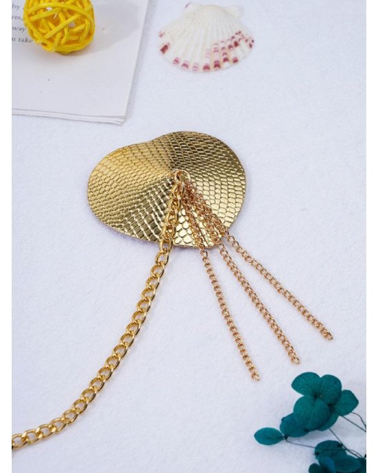 Пестис-сердечка з пензликами та чокером JSY Nipple Sticker RT236114 Golden