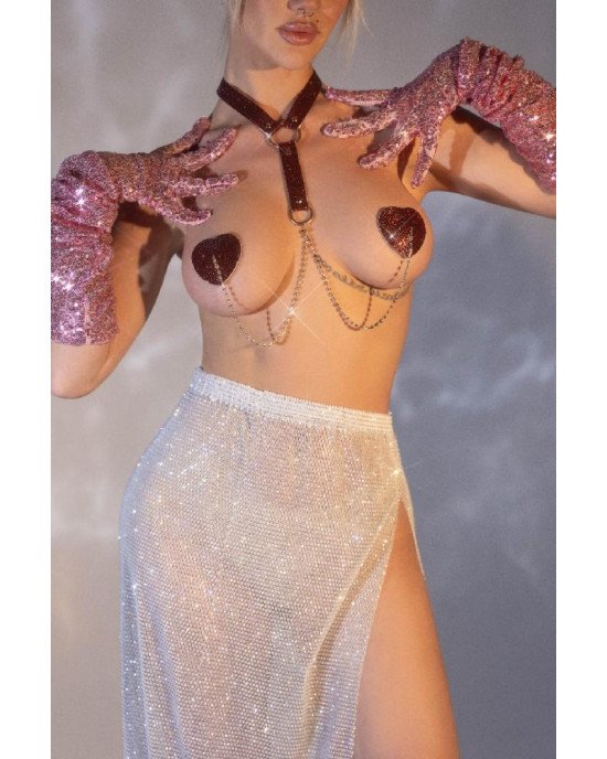 Пестис-сердечка з пензликами та чокером JSY Nipple Sticker AC8015 Pink Пестис-сердечка з пензликами та чокером JSY Nipple Sticker AC8015 Pink