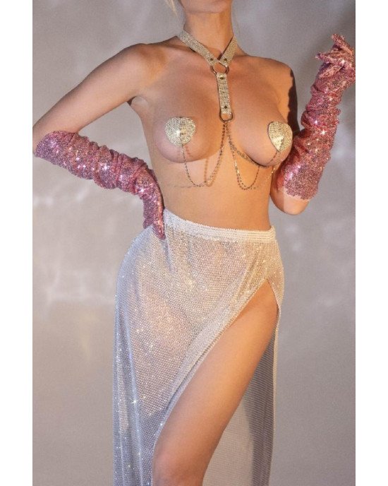 Пестис-сердечка з пензликами та чокером JSY Nipple Sticker AC8016 Gold
