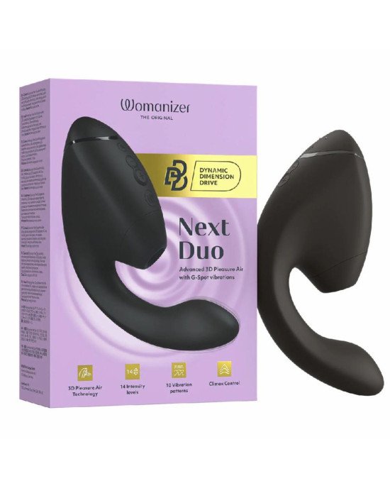 Подвійний вакуумний кліторальний стимулятор з вібрацією Womanizer Next Duo - Black Подвійний вакуумний кліторальний стимулятор з вібрацією Womanizer Next Duo - Black
