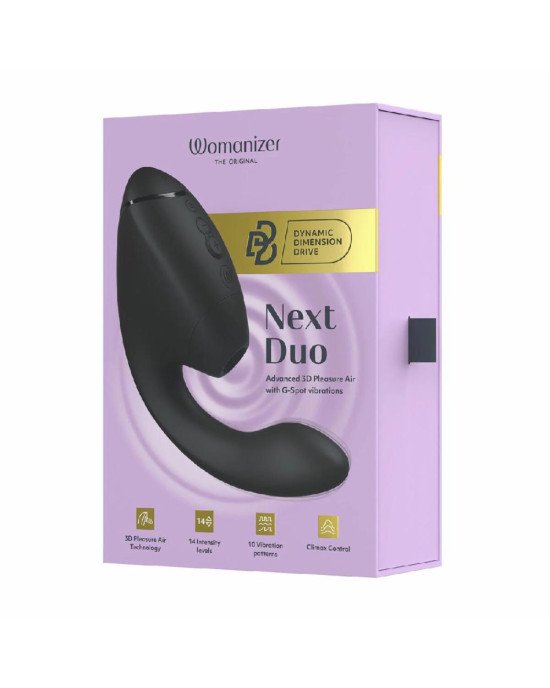 Подвійний вакуумний кліторальний стимулятор з вібрацією Womanizer Next Duo - Black Подвійний вакуумний кліторальний стимулятор з вібрацією Womanizer Next Duo - Black