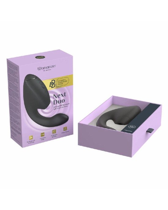Подвійний вакуумний кліторальний стимулятор з вібрацією Womanizer Next Duo - Black Подвійний вакуумний кліторальний стимулятор з вібрацією Womanizer Next Duo - Black