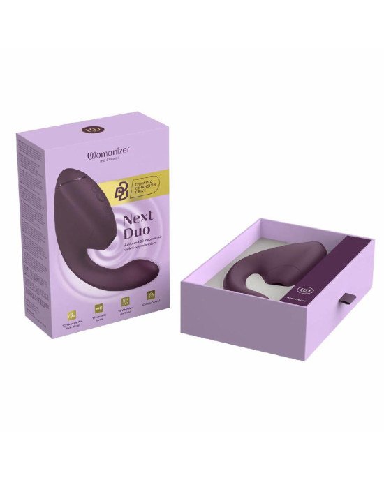 Подвійний вакуумний кліторальний стимулятор з вібрацією Womanizer Next Duo - Dark Purple Подвійний вакуумний кліторальний стимулятор з вібрацією Womanizer Next Duo - Dark Purple